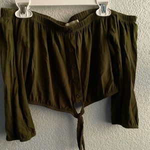 Pacsun Olive Green Off The Shoulder Crop Top